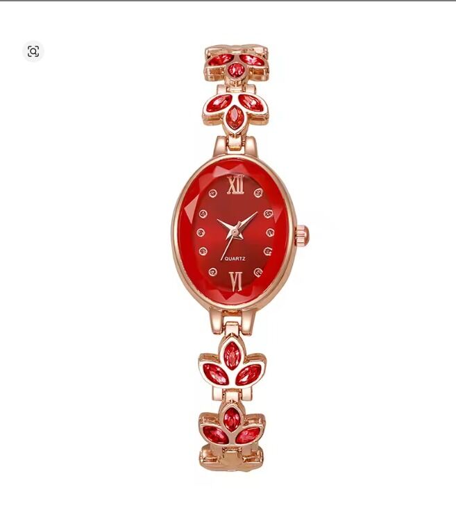 Picture of New Fashion Style Luxury Women's Watches with Rose Gold Bracelet, Stainless Steel Oval Quartz Watch with Crystals for Gifts Relogio FemininoPurple, Black, Green, Off White, Red