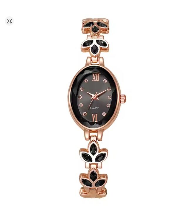 Picture of New Fashion Style Luxury Women's Watches with Rose Gold Bracelet, Stainless Steel Oval Quartz Watch with Crystals for Gifts Relogio FemininoPurple, Black, Green, Off White, Red
