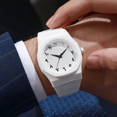 Picture of New Men Arabic Watch With Black And White Dial Design Fashion And Personality Style 30ATM Waterproof Men And Women Quartz Watch ﻿