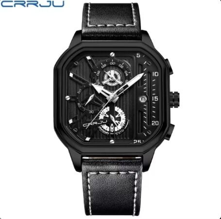 Picture of New Square Fashion Watches for Men Quartz Luxury Chronograph Waterproof Leather Wristwatch - 9919Silver, Black, Chocolate