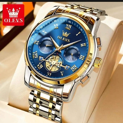 Picture of OLEVS 2859 black blue Business Men watch Adamant Steel Strap Calendar Waterproof Retro Quartz WatchesFull Gold, Green, White, White black, Silver blue, Blue, Black