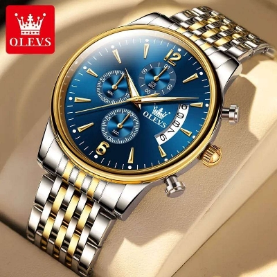 Picture of OLEVS 2867 BLACK STAINLESS STEEL CHRONOGRAPH WRIST WATCH FOR MEN - BLACK-Blue