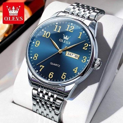 Picture of Olevs 5535 Stainless Steel Analog Wrist Watch For Men -Royal Blue & Silver-White