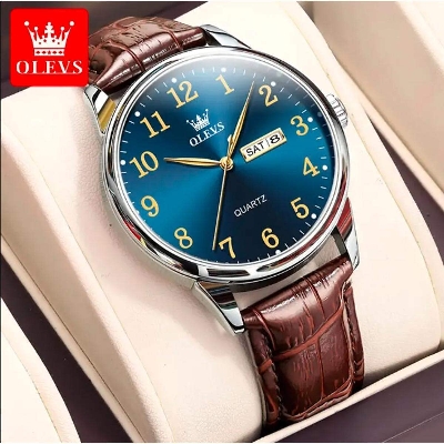 Picture of OLEVS 5535 steel strip analog brand your own luxury private label wrist minimalist leather men watch-Brown