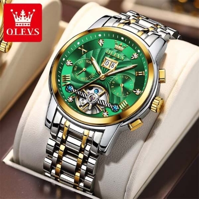 Picture of OLEVS Fashion Mechanical Watch for Man Wateproof Stainless Steel luxury Business Luminous Automatic Watches Men - 9910White, Black, Silver, Green, Full Golden