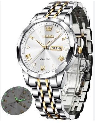Picture of Oli-vs 9931 New Business Quartz Watch For Men Dual Calendar Luxury Diamond Dial Waterproof Stainless Steel Strap Men Wristwatch - ঘড়িroton, Off White, White, Dark Blue, Black