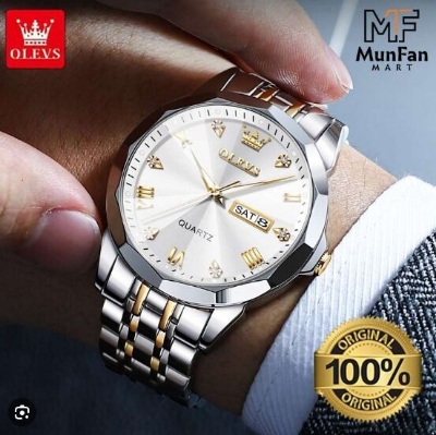 Picture of Oli-vs 9931 New Business Quartz Watch For Men Dual Calendar Luxury Diamond Dial Waterproof Stainless Steel Strap Men Wristwatch - ঘড়িroton, Off White, White, Dark Blue, Black