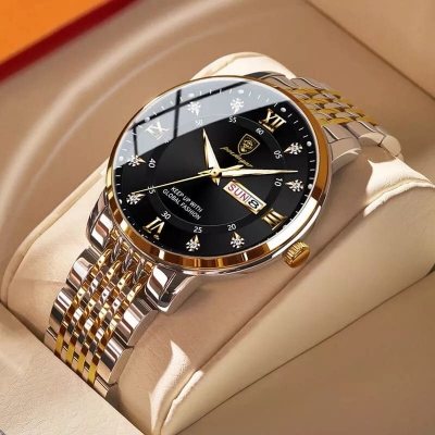 Picture of Poedagar Luxury Top Brand Waterproof Enlightened Date Week Sports Japan Movement Stainless Steel 836 - Very Comfortable And Fashionable, Easy To Clean-Gold