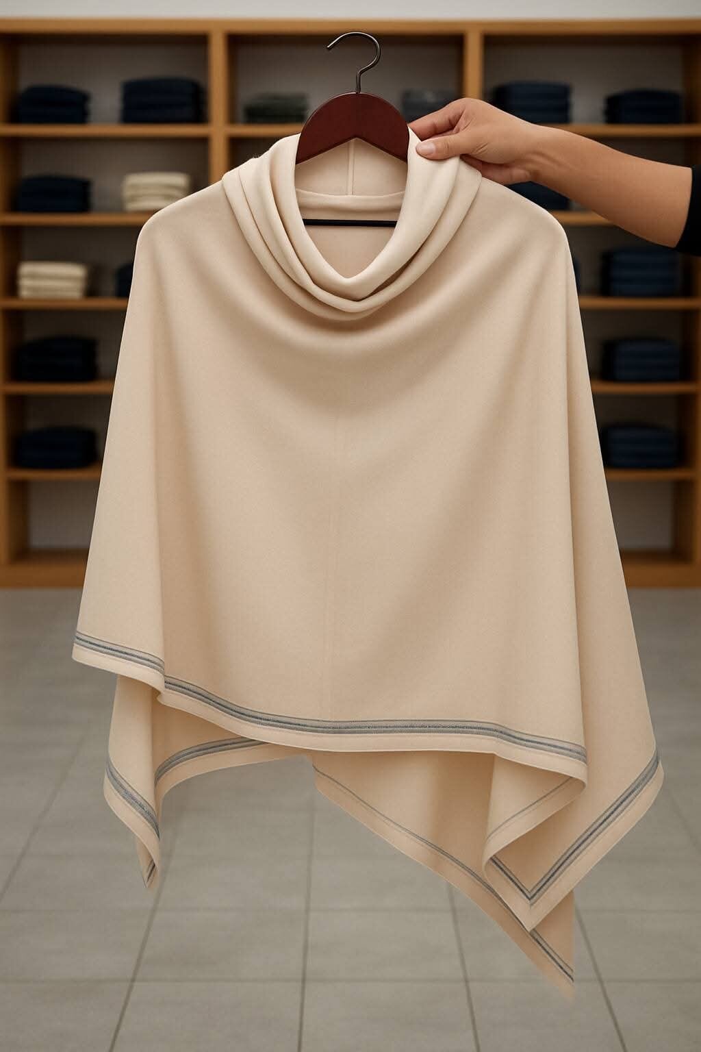 Picture of PULI Womens Large Cross Front Poncho Sweater Wrap Topper Knitted Elegant Shawls Cape for Fall WinterChili Red, Black, Brown, White, Off White