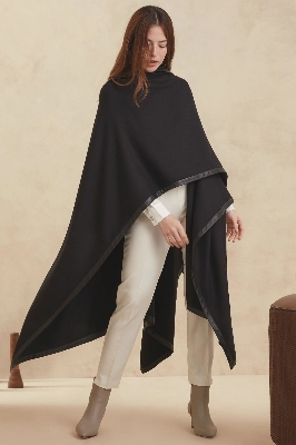 Picture of PULI Womens Large Cross Front Poncho Sweater Wrap Topper Knitted Elegant Shawls Cape for Fall WinterBlack, Chili Red, Off White, Grey, White