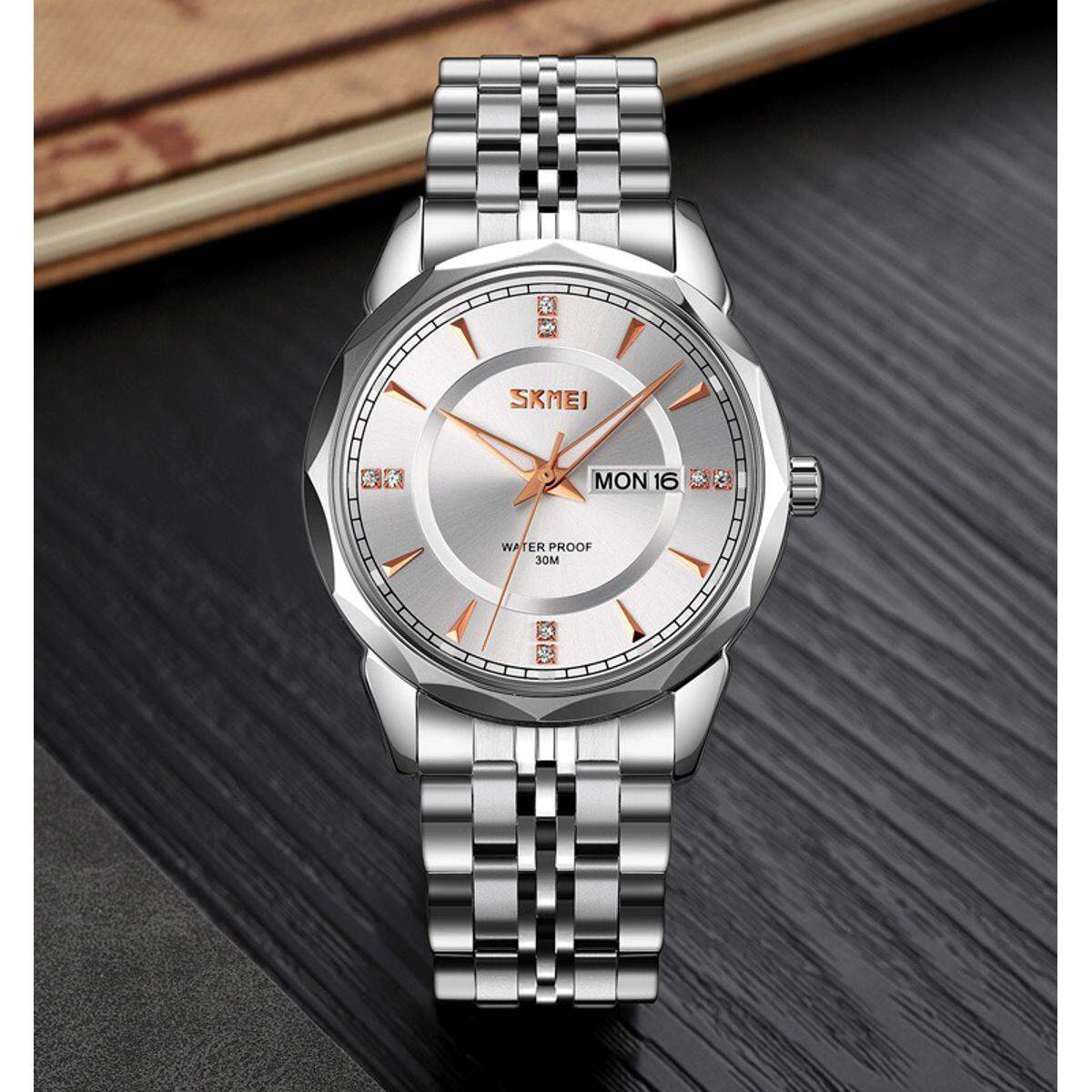 Picture of Skmei 9268 Luxury Fashion Stainless Steel Quartz Movement Waterproof Watch For Men - ঘড়ি Preferble - Low Hassle and MaintananceSilver, Blue, Black