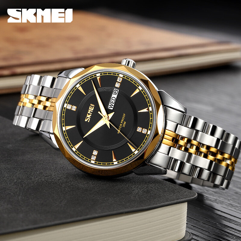 Picture of Skmei 9268 Luxury Fashion Stainless Steel Quartz Movement Waterproof Watch For Men - ঘড়ি Preferble - Low Hassle and MaintananceSilver, Blue, Black