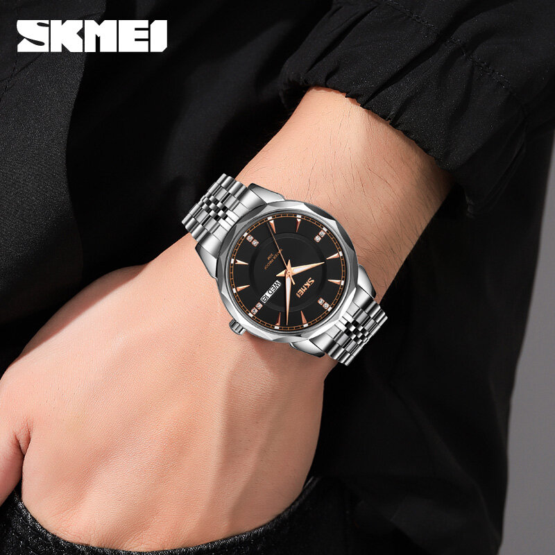 Picture of Skmei 9268 Luxury Fashion Stainless Steel Quartz Movement Waterproof Watch For Men - ঘড়ি Preferble - Low Hassle and MaintananceSilver, Blue, Black