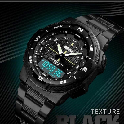 Picture of Skmei Fashion Sport Casual Stainless Steel Dual Display Waterproof Digital Watch 1370Silver, Gold, Black