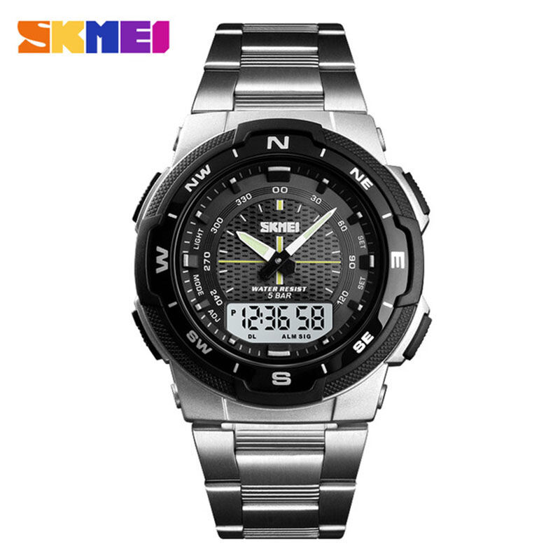 Picture of Skmei Fashion Sport Casual Stainless Steel Dual Display Waterproof Digital Watch 1370Silver, Gold, Black