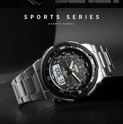 Picture of Skmei Fashion Sport Casual Stainless Steel Dual Display Waterproof Digital Watch 1370Silver, Gold, Black