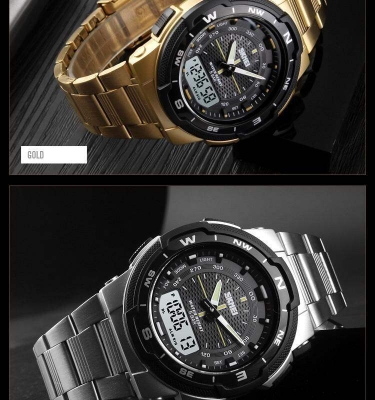 Picture of Skmei Fashion Sport Casual Stainless Steel Dual Display Waterproof Digital Watch 1370Silver, Gold, Black