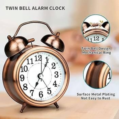 Picture of SWHONG Copper metal clock alarm clock mute student alarm clock 3 inch-Gold
