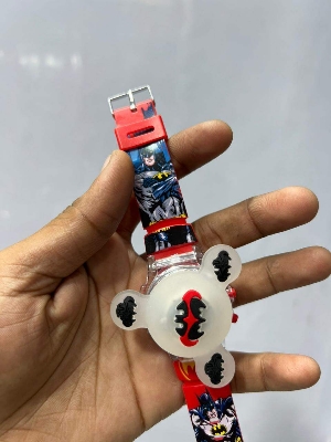 Picture of Time Up Digital Dial Cartoon Revolving Cap Glowing Light Cartoon Printed Strap Colorful Kids Watch for Boys & Girls (Age:4-12 Years) -RC56-YPurple, Royal Blue, Red, Black, Blue