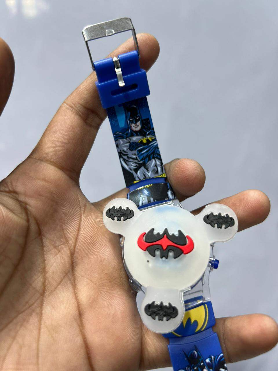 Picture of Time Up Digital Dial Cartoon Revolving Cap Glowing Light Cartoon Printed Strap Colorful Kids Watch for Boys & Girls (Age:4-12 Years) -RC56-YPurple, Royal Blue, Red, Black, Blue