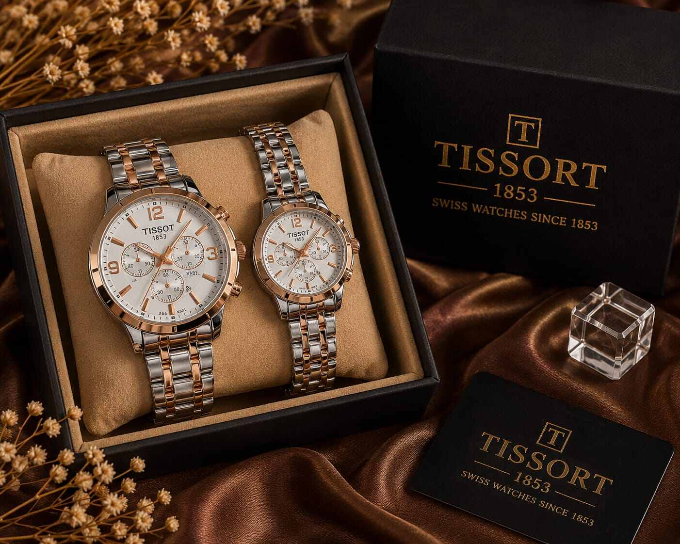 Picture of Tissot Lovely Round Watch CNP coupleWhite, white rose, Black, black rose, Gold, silver rose