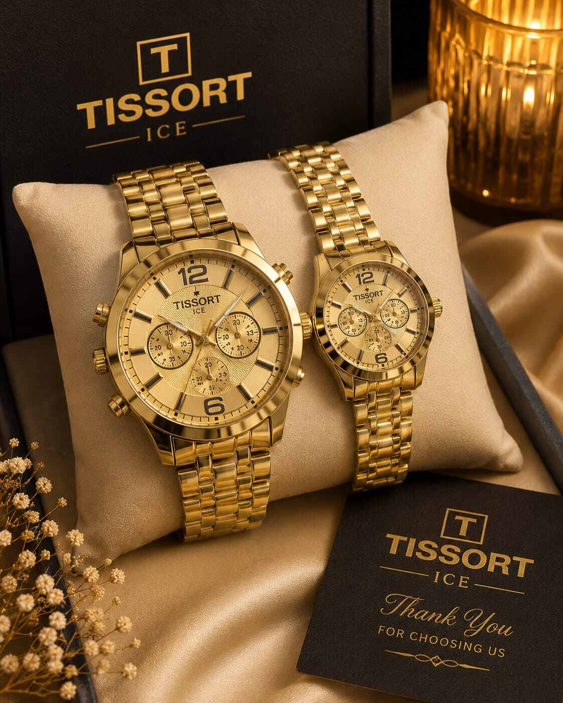 Picture of Tissot Lovely Round Watch CNP coupleWhite, white rose, Black, black rose, Gold, silver rose