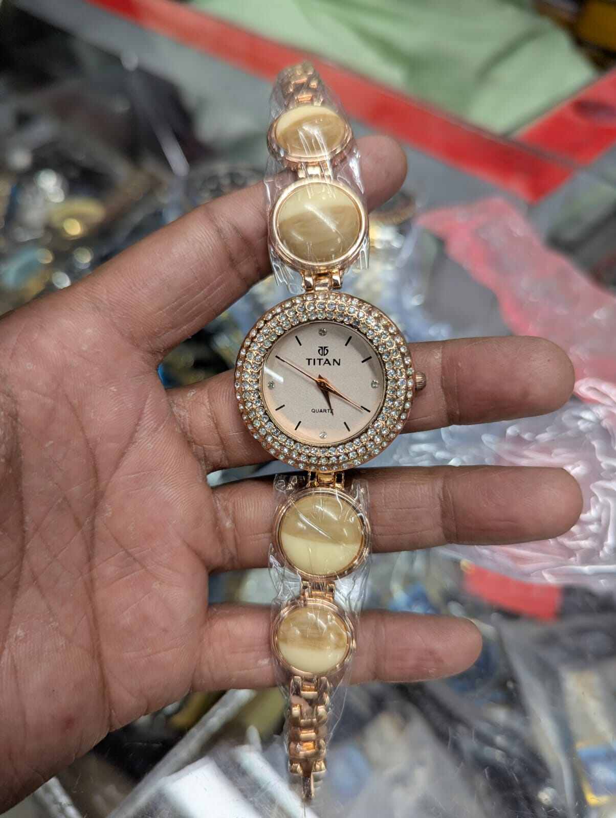 Picture of Titan Raga Power Pearls Quartz Analog Mother Of Pearl Dial faceted MOP Strap Watch for Women 95250WM01F-Brown