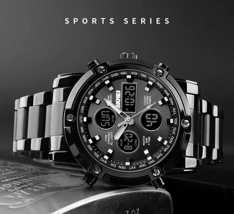 Picture of Versatile -Choice and Remark -SKMEI Fashionable Quartz Dual Display Watch 1389- Avant-garde Qualityful - Easy To care and LongiveBlue, Black