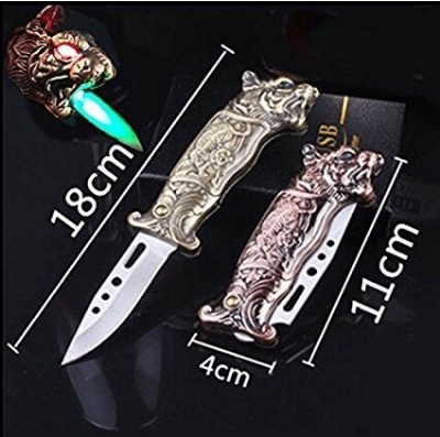 Picture of Windproof Tiger Lighter, Unique Knife Design, Refillable Butane, Multifunctional Fold With Knife, Bottle Opener Metal Ideas, Cool Personality Lighter, Suitable for Holidays, Birthdays, Men's Gifts (C-gold