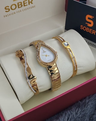Picture of Women's Wristwatch Fashion Golden Silver Casual Quartz Bracelet Watch Niche Elegant Waterproof Hand Clock for WomenGold, Purple, Two Tone