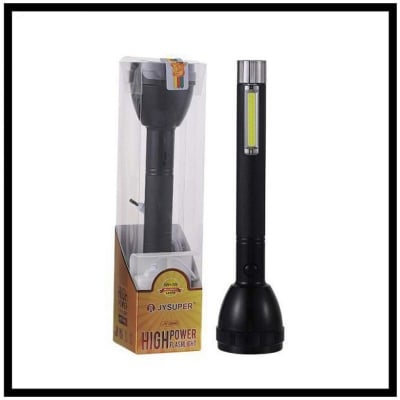 Picture of JYSUPER JY-2080 Rechargeable High Power Flashlight with COB LED and 3W Side Light, 2400mAh Lithium Battery, Dual Charging, Waterproof Outdoor Torch -Black