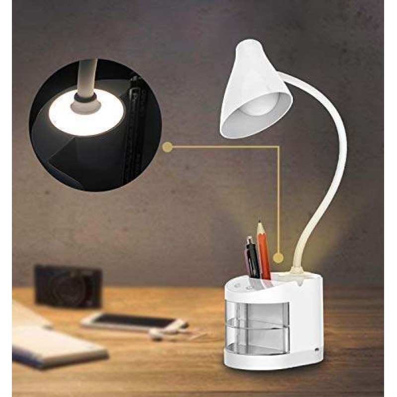 Picture of SUNMOON SM-7708 AC/DC Table Lamp Eye Protective Touch Control Reading Lamp With Pen Holder Desk Lamp -White