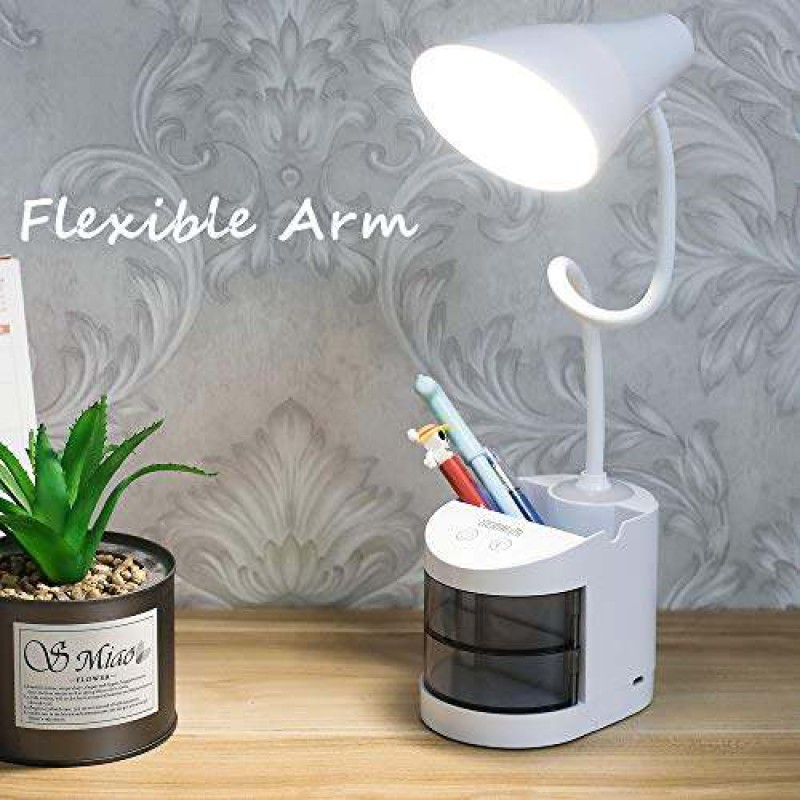 Picture of SUNMOON SM-7708 AC/DC Table Lamp Eye Protective Touch Control Reading Lamp With Pen Holder Desk Lamp -White
