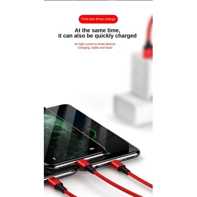 Picture of OneTech 3 in 1 cable 2.4A charging cable braided cable usb cable