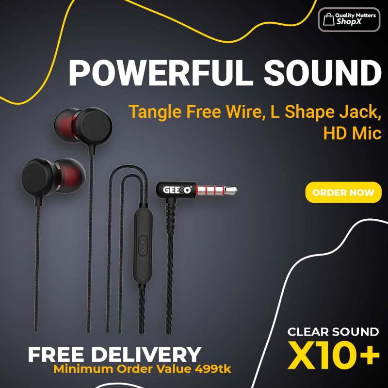 Picture of Geeoo x10 plus earphone Powerfull Sound headphone -Black