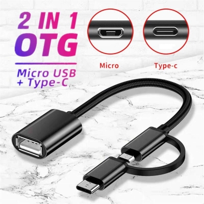 Picture of 2 in 1 OTG Cable MicroUSB Type C to USB 2.0 OTG Adapter Metal Body Braided Cable