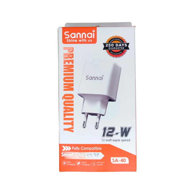 Picture of Sannai SA-40 Dual Port Charger 12W Fast Charging With MicroUSB Cable -White