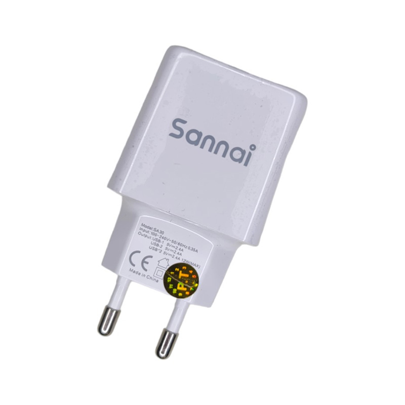 Picture of Sannai SA-40 Dual Port Charger 12W Fast Charging With MicroUSB Cable -White