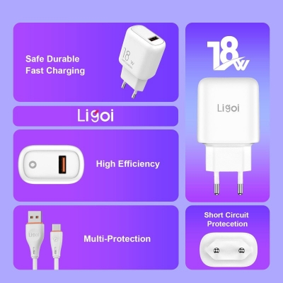 Picture of Ligoi LE18 VOOC 18W Fast Charger With QC Fast Charging Cable