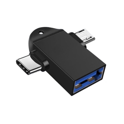 Picture of 2 in 1 OTG Adapter USB 2.0 Female To Micro USB Male and USB C Male Connector Aluminum Alloy on The Go Converter