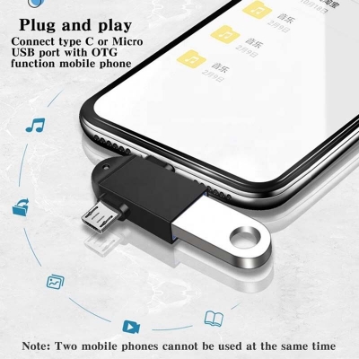 Picture of 2 in 1 OTG Adapter USB 2.0 Female To Micro USB Male and USB C Male Connector Aluminum Alloy on The Go Converter