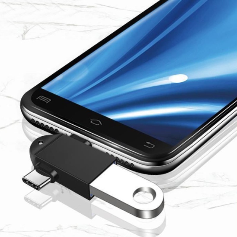 Picture of 2 in 1 OTG Adapter USB 2.0 Female To Micro USB Male and USB C Male Connector Aluminum Alloy on The Go Converter