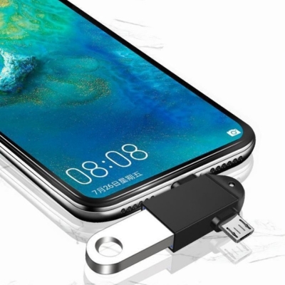 Picture of 2 in 1 OTG Adapter USB 2.0 Female To Micro USB Male and USB C Male Connector Aluminum Alloy on The Go Converter