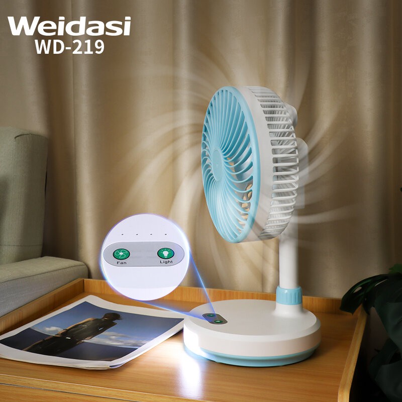 Picture of Weidasi WD-219 Table Fan Rechargeable Mini Fan High Power Charger Fan With LED Lamp -Multicolor