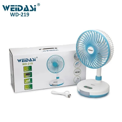Picture of Weidasi WD-219 Table Fan Rechargeable Mini Fan High Power Charger Fan With LED Lamp -Multicolor