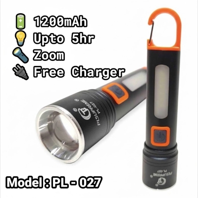 Picture of Multifunction Zoom Torch Light PL-027 LED Rechargeable Flashlight with COB Light -Black
