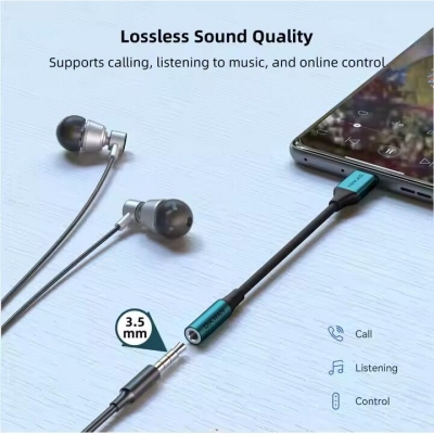 Picture of Type C to 3.5mm Jack Female Audio Adapter – Premium Quality | Braided Cable | Metal Body | Type-C to Aux Converter