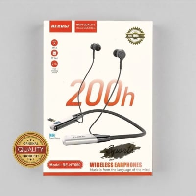 Picture of Recrsi RE-NY060 Neckband Wireless Bluetooth Earphone with 200h Backup TF Card LED Display EQ Sound -Black