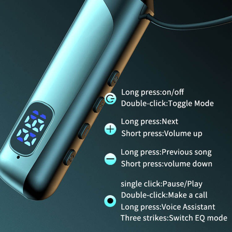 Picture of Recrsi RE-NY060 Neckband Wireless Bluetooth Earphone with 200h Backup TF Card LED Display EQ Sound -Black