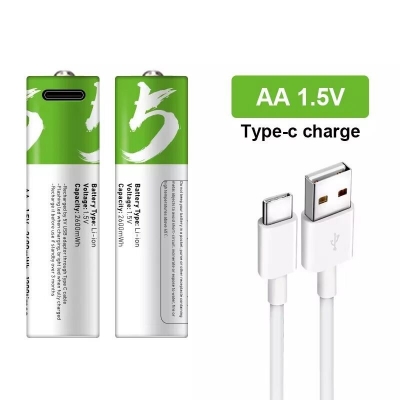 Picture of 2PCS AA 1.5V USB-Rechargeable Li-ion Batteries 2600 mWh – Type-C Fast Charging (1200 Cycles)